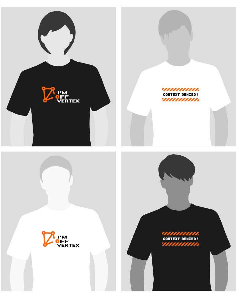 Clipart featuring two different t-shirt designs, each shown on a black t-shirt and a white t-shirt.